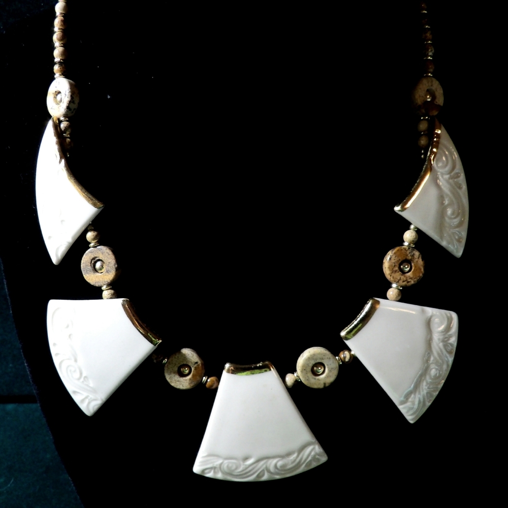 Broken China cream white Handcrafted Necklace